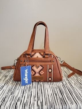 Wrangler Tan Aztec-Pattern Satchel with Detachable Crossbody Strap